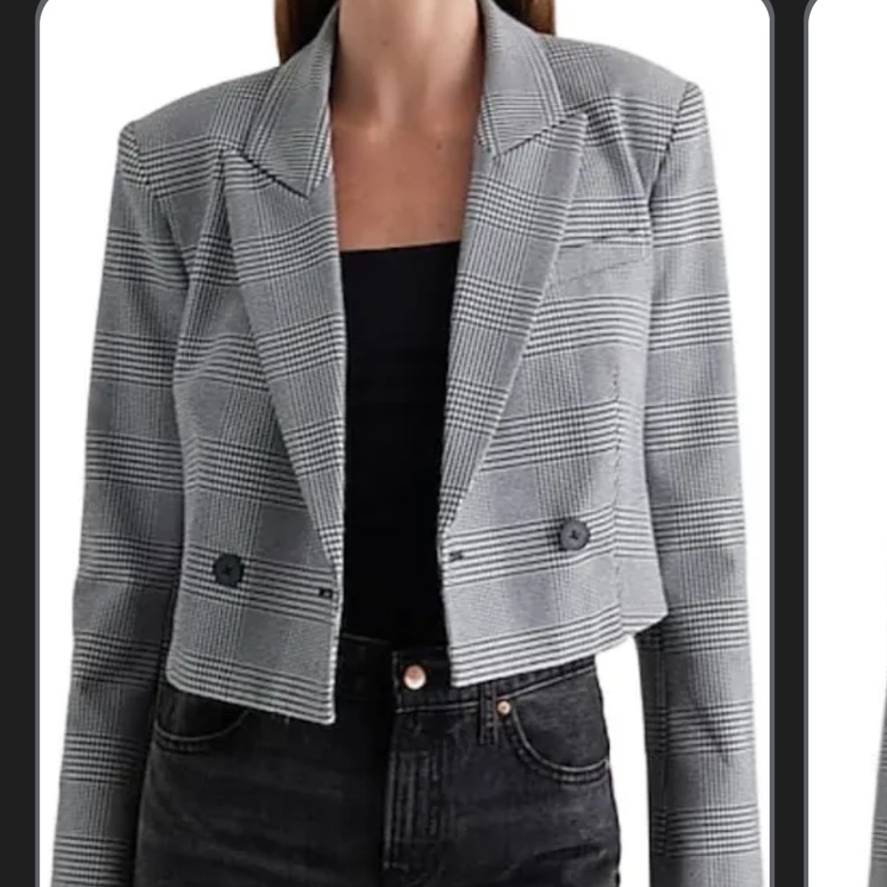 Express black and white Plaid Cropped Blazer